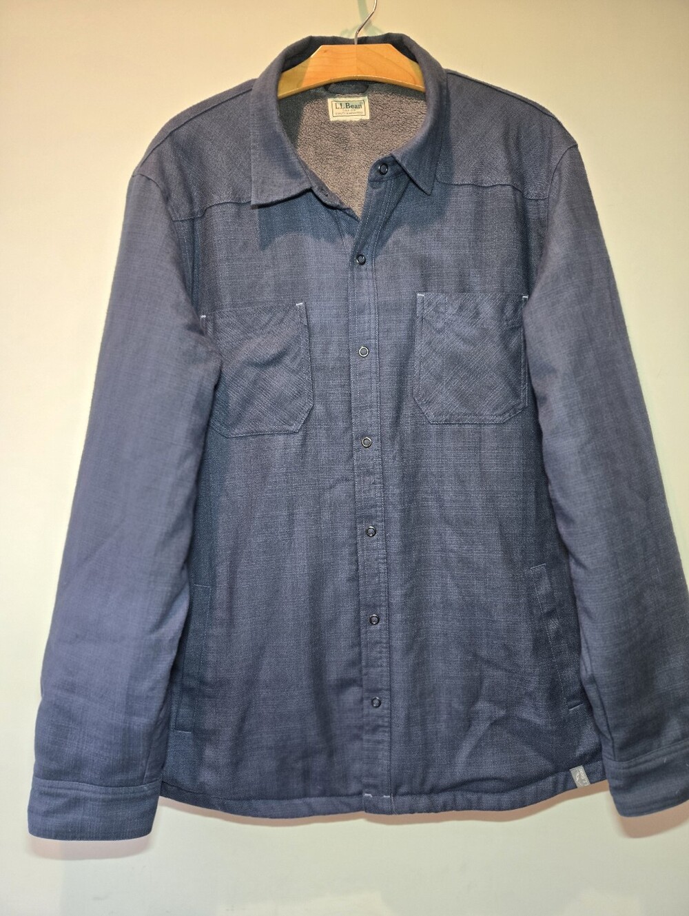 LL Bean Shirt Jacket Men's Large Blue Lined 3M Thinsulate Shacket Work Outdoor